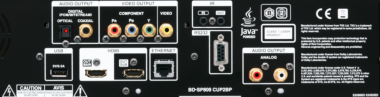 BD-SP809 zadní panel s připojením